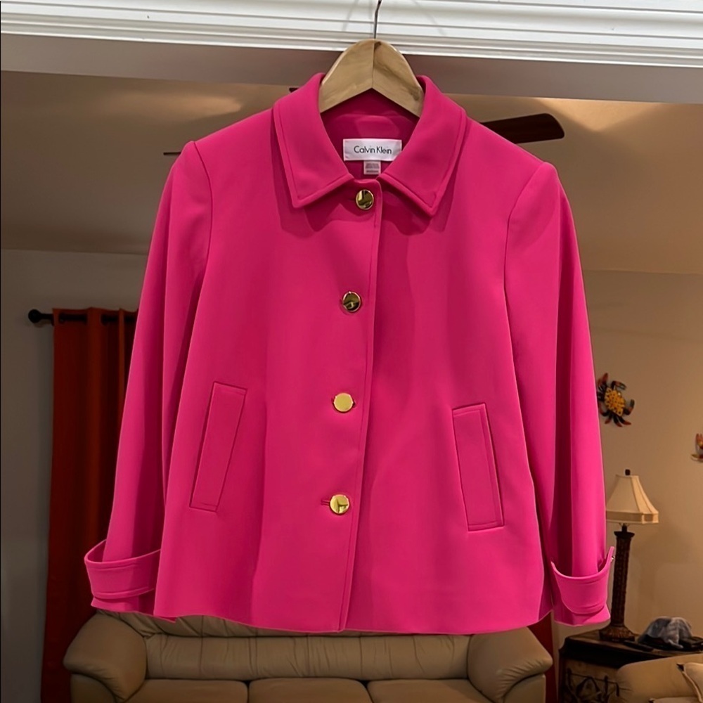 Calvin Klein Women's Petite Size 6P Crepe Button-Front Pink Blazer Jacket